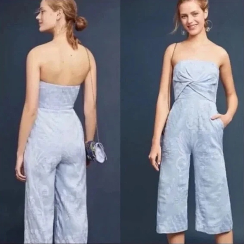 Anthropologie Sky Blue Strapless Jumpsuit